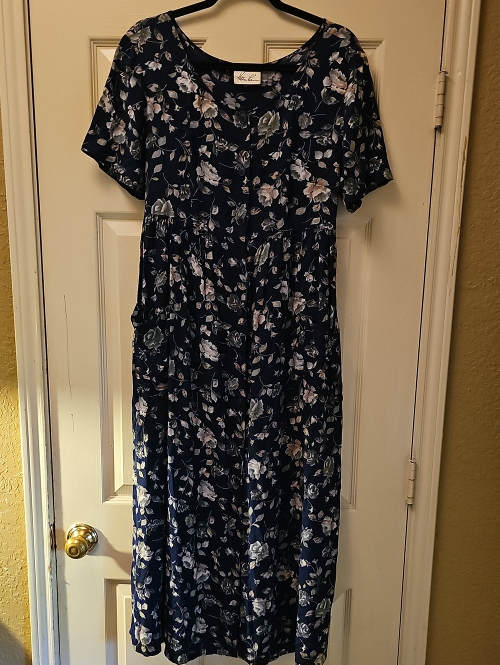 Kathie Lee Navy Floral Scoop Neck Midi Dress